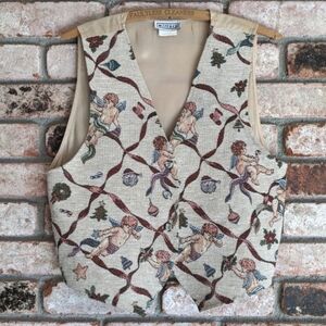 👼 Vintage Cross Stitch Christmas Vest Angels and Santas Vintage L, fits like 6